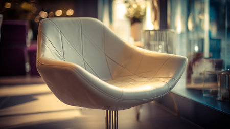 Stylish modern leather chair in bright interior setting with soft lighting.の素材