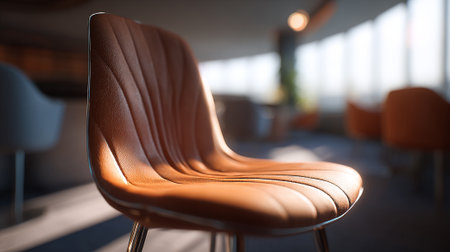 Elegant Modern Brown Leather Chair with Chrome Legs in Stylish Interiorの素材