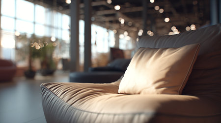 Modern Office Lounge Seating with Cream Leather Couch and Relaxing Ambianceの素材