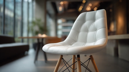 Stylish white chair with tufted back in a modern office settingの素材