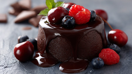 Decadent Chocolate Dessert: Rich Cake with Berries and Ganacheの素材