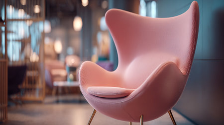 Elegant pink egg chair with gold legs in modern interior space.の素材
