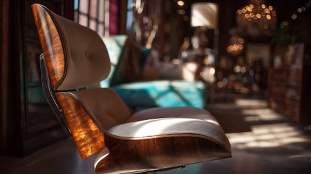 Modern Chair with Wooden Frame and Soft Cushion in Cozy Ambienceの素材