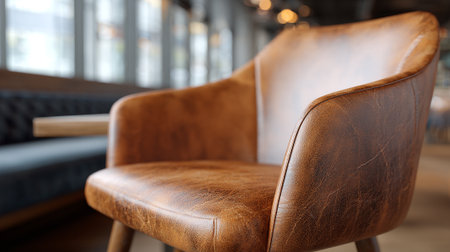 Luxurious Brown Leather Armchair Invites Relaxation in Stylish Modern Interior Settingの素材