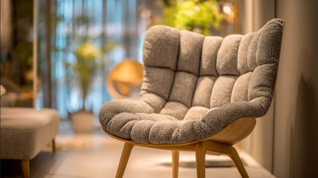 Stylish Gray Armchair Design Enhancing Home Decor with Modern Aesthetic Appealの素材