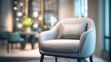 Elegant Gray Armchair in a Modern Interior With Dining Table Backgroundの素材