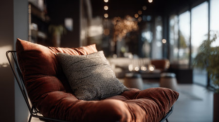 Luxurious armchair with cushions in a modern interior setting, inviting and warmの素材