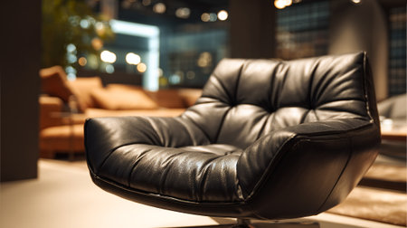 Luxurious Black Leather Armchair Spotlighted in Modern Showroom Displayの素材