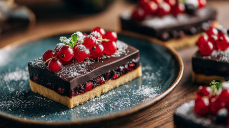 Decadent Chocolate Berry Tartlets with Redcurrants and Mint Sprigsの素材