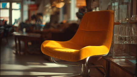 Sunny yellow velvet chair inviting relaxation in a well-lit, modern interiorの素材