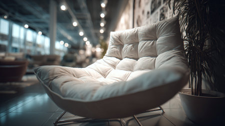 Elegant modern chair lounge with plant, creating a calming and stylish interior spaceの素材