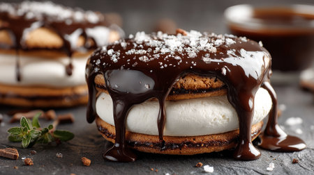 Gourmet S'mores with Chocolate Ganache and Sea Salt, Dark Backgroundの素材