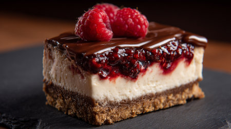 Delicious Raspberry Cheesecake Bar with Chocolate Glaze Ready to Eatの素材