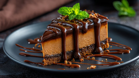 Tempting Slice of Caramel Cake with Dripping Chocolate Glazeの素材