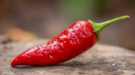 Fiery Red Chili Pepper Exhibiting Vibrant Colors and Fresh Produce Ingredientsの素材