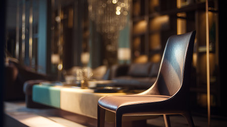 Elegant chair amidst blurred luxury living room interior scene composition.の素材