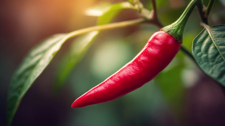 Vibrant Red Chili Pepper on the Vine, A Culinary Delightの素材