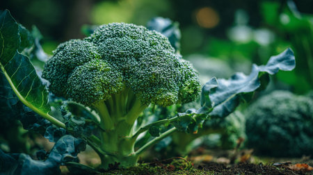 Fresh Green Broccoli Growing in the Garden, Naturally Healthy Vegetableの素材