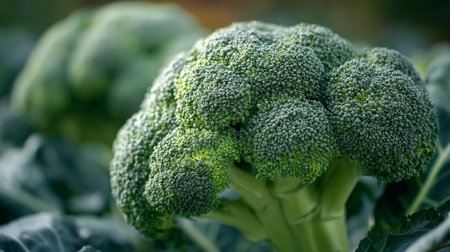 Captivating broccoli floret showcases organic produce and vibrant green hues, health and freshness.の素材