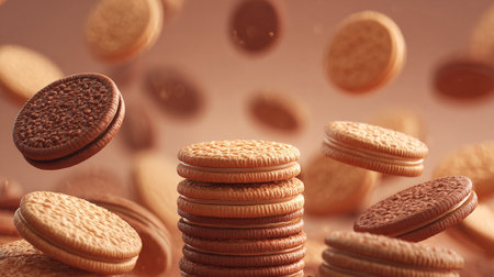 Delicious sandwich cookies in a sweet dessert storm, inviting and temptingの素材