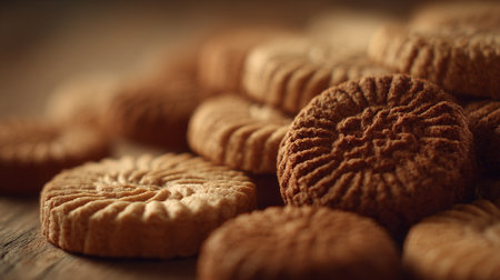Artistic Arrangement of Brown Cookies: A Delicious Food Photography Compositionの素材