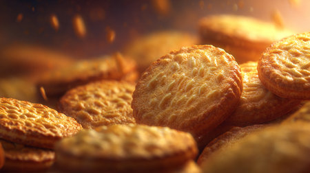 Delicious golden brown cookies tempt with their irresistible texture and sweetnessの素材