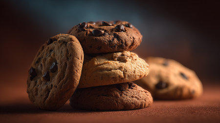 Delicious Chocolate Chip Cookies Stacked High for a Sweet Treatの素材