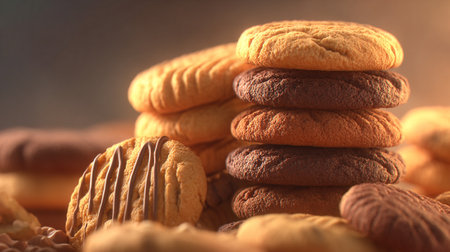 Tower of Delicious Homemade Cookies: A Tempting Sweet Treat Confectionary Dessertの素材