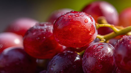 Plump Crimson Grapes: A Dewy Delight of Freshness and Natural Sweetnessの素材