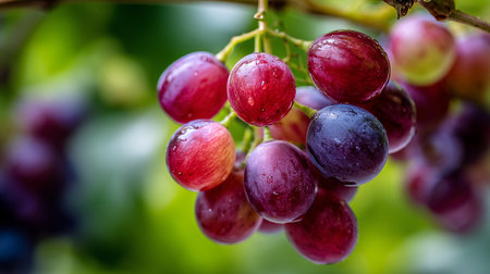 Luscious Grapes: A Bunch of Vibrant Red and Purple Fruitの素材
