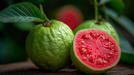 Luscious Guava Still Life Displaying Tropical Freshness and Vibrant Color Paletteの素材