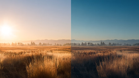 Dawn and Dusk: A Landscape of Contrasting Light and Shadowの素材