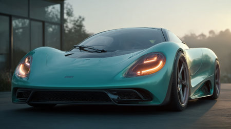 Sleek Teal  Car Showcasing Modern Design and Aerodynamic Featuresの素材