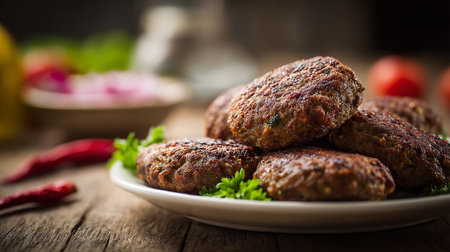 Delicious Grilled Meatballs on a Plate with Vegetables for Dinnerの素材