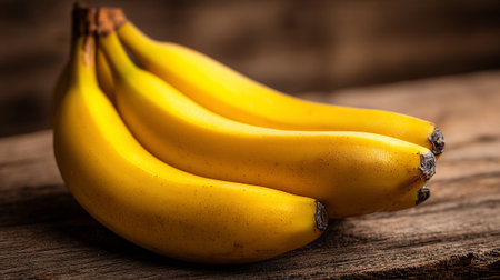 Fresh yellow bananas on rustic wood, perfect snack and dietary sourceの素材