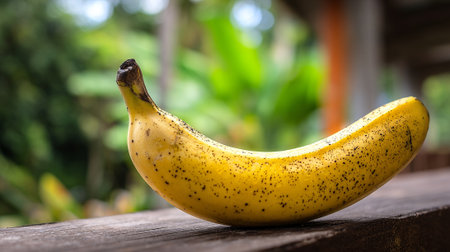Ripe banana on wooden surface, a delightful tropical fruit still lifeの素材