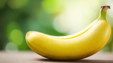Ripe yellow banana shines bright with a fresh green nature backgroundの素材