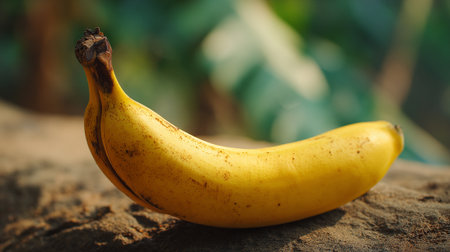 Banana on the ground with nature background. Healthy food concept.の素材