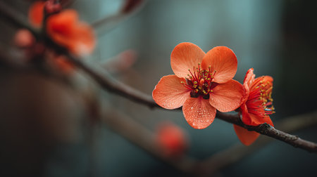 Delicate Orange Blossoms on a Branch with Soft Focus Backgroundの素材