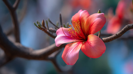 Vibrant Pink Flower Blooming on a Tree Branch in Springの素材
