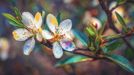 Enchanting White Blossoms in the Springtime, with Vibrant Colors Accentuate Beautyの素材