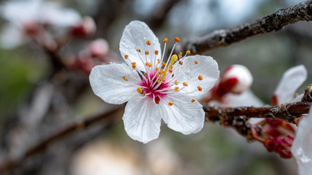 Blossoming Beauty: A Detailed View of a White Spring Flowerの素材