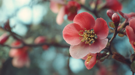 Close-up of Pink Blossom on Branch with a soft dreamy bokehの素材