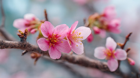 Delicate Pink Cherry Blossoms Branching Out in Spring Seasonの素材