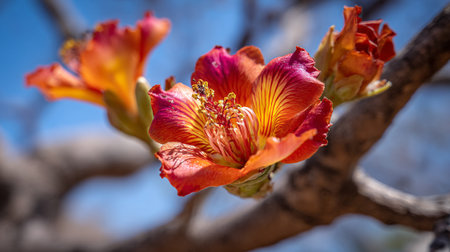 Striking Bombax Flower Bloom with Vibrant Color on a Summer Dayの素材
