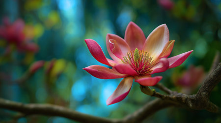 Captivating Pink Magnolia Blossom in Natural Garden Settingの素材