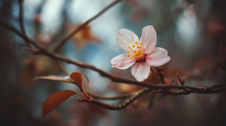 Delicate Pink Blossom Branch, Springtime Floral Beauty in Soft Focusの素材