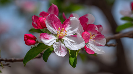 Delicate Pink and White Apple Blossoms in Springtime Bloomの素材