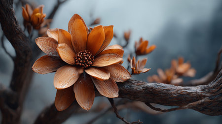 Golden Petaled Flower Blossom on Branch, Evoking Calm Serenity and Beautyの素材