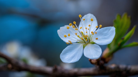 Delicate Blossom of Spring: A Single Cherry Flower in Bloomの素材